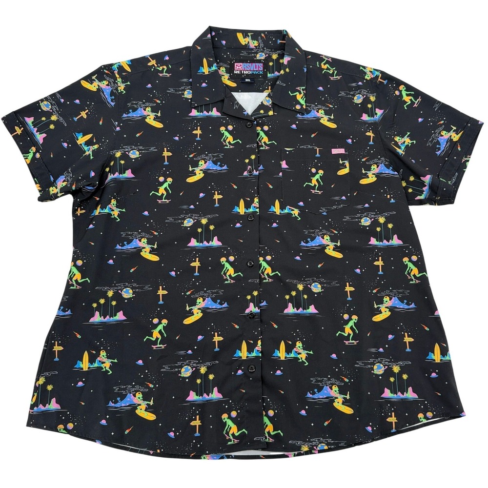 RSVLTS RetroPack Alien Surf Skate Kunuflex Short Sleeve Shirt Womens 3XL Black